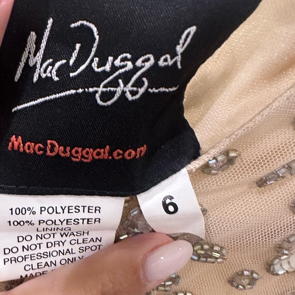 Mac Duggal 10812 Beaded Tea-Length Dress Sheer Sleeves Porcelain Size 6 NWT - Picture 10 of 11